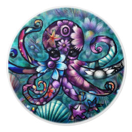 Octopus Floral Teal Roxo Azul Costeira