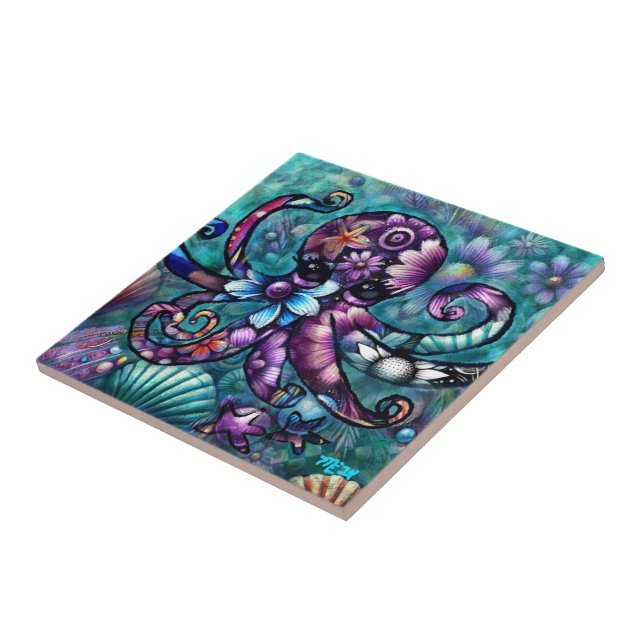Octopus Floral Teal Roxo Azul Costeira (Lateral)