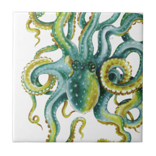 Octopus Green Watercolor Art