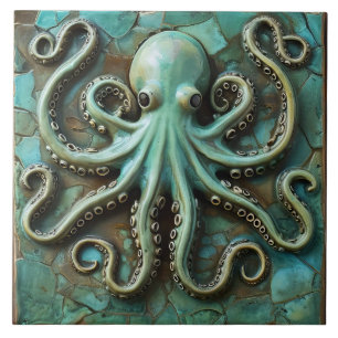 Octopus Marinho Verde Efeito 3D Aquático