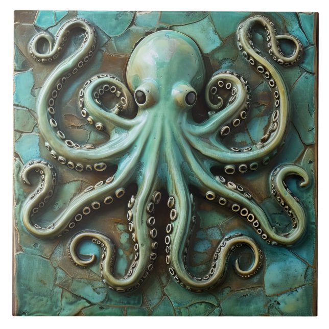 Octopus Marinho Verde Efeito 3D Aquático (Frente)