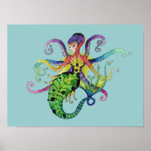 Octopus Mermaid Poster impressão