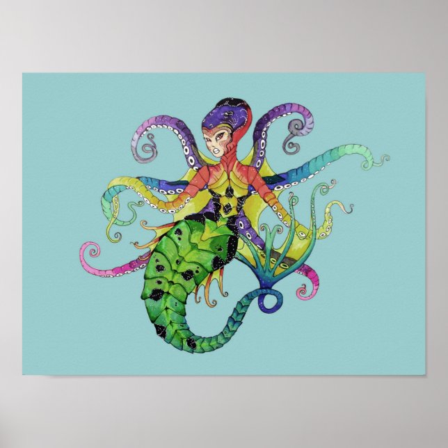 Octopus Mermaid Poster impressão (Frente)