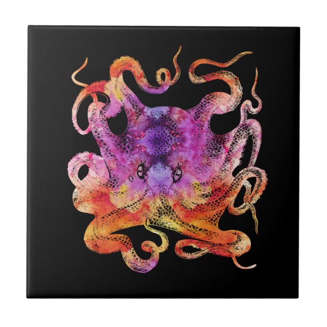 Octopus Retro Tie Dye Colorida Arco-Íris Colorido (Frente)