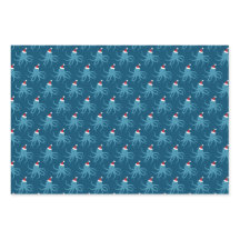 Octopus Santa Hat Feriado Azul Natal