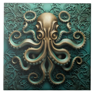 Octopus Teal and Copper Marine Life Aquatic