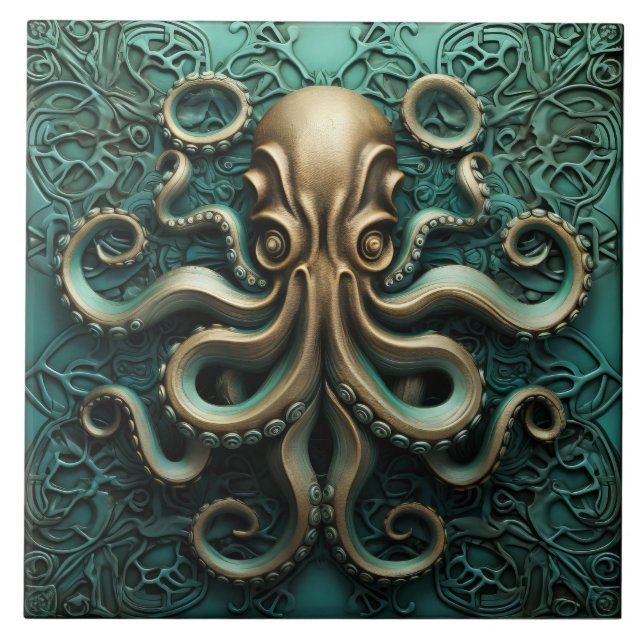 Octopus Teal and Copper Marine Life Aquatic (Frente)