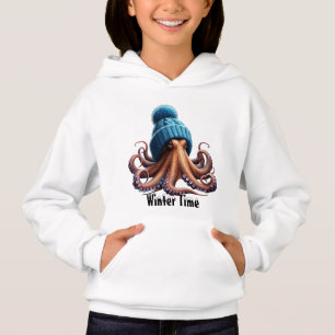 Octopus Vestindo um Chapéu Azul de inverno Mestido