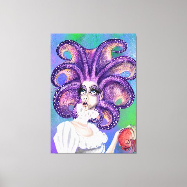 Octopus Woman e Goldfish Canvas Print - Pintura (Frente)