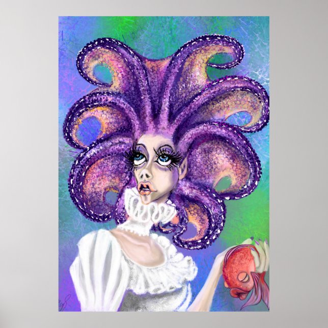 Octopus Woman e Goldfish Poster - Pintura (Frente)