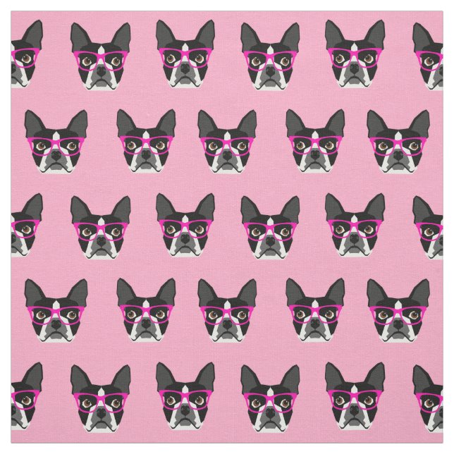 Óculos de Boston Terrier - tecido rosa (Modelo)