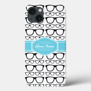 Óculos de Geek Retro Preto Nome Personalizado Aqua