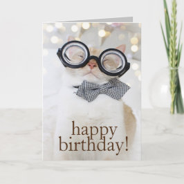 Óculos de Nerd de Gato Bonito Feliz Cartão de Aniv