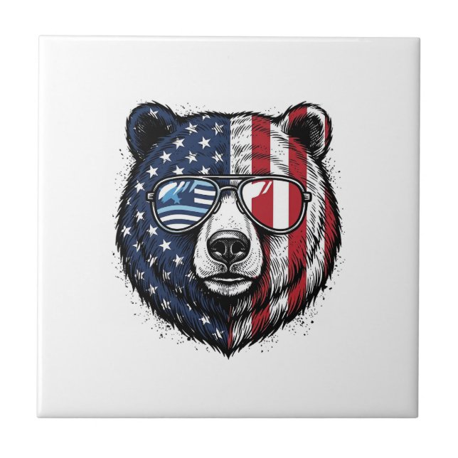 Óculos de Sol do Urso Patriota Camisa Vector Vinta (Frente)