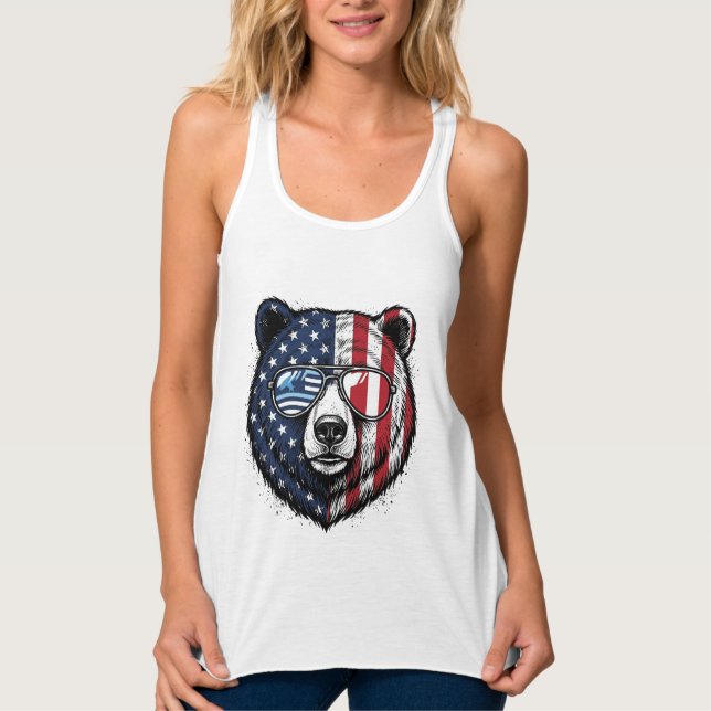 Óculos de Sol do Urso Patriota Camisa Vector Vinta (Frente)