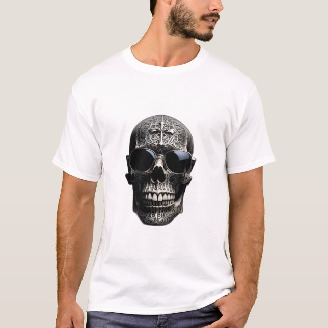 Óculos de sol vestidos pelo crânio 3D metálico (Frente)