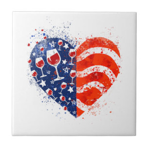 Óculos de Vinho Coração 4 de julho Patriótico Amer