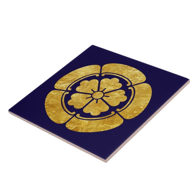 Oda Mon Japonês samurai clan faux gold em azul (Lateral)