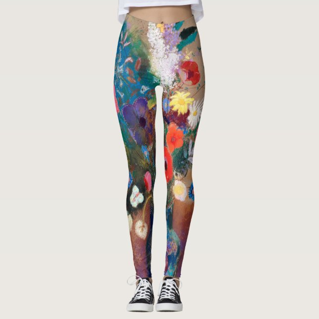 Odilon Redon Imprimido Leggings pintadas flores (Frente)