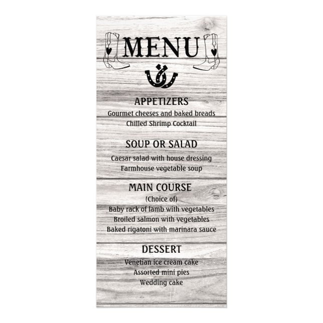 Oeste Menu País Casamento Cowboy Boots Wood (Frente)