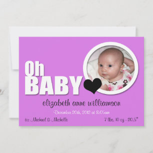 Oh Baby, Anúncio de Nascimento de Foto Roxo Moder