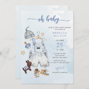 Oh Baby Blue Boho Boy Convite para Chá de fraldas