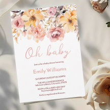 Oh Baby Blush Pink Floral Chá de fraldas Convite
