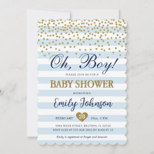 Oh Baby Boy Blue Dourado Convite para Chá de fral