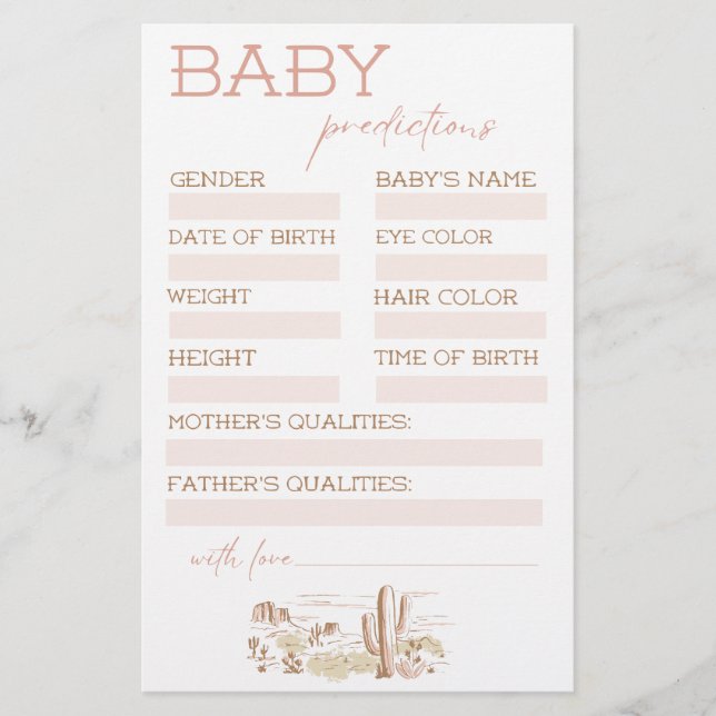 Oh Baby Cowgirl Baby Shower Predictions (Frente)