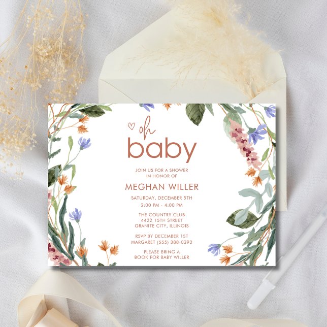 Oh Baby Floral Chá de fraldas Convite (Oh Baby Floral Baby Shower Invitation)