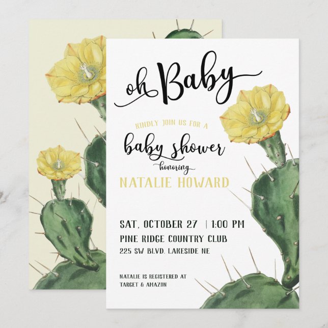 Oh Baby Floral Succultive Chá de fraldas Convite (Frente/Verso)