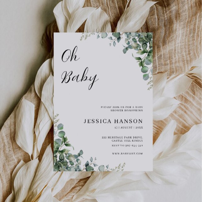 Oh Baby Greenery Chá Convite Modelo (Oh Baby Greenery Shower Invitation Template)