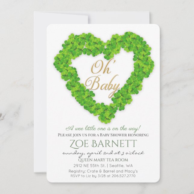 Oh Baby Lucky Clover Chá de fraldas Convite (Frente)