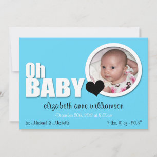 Oh Baby, Modern Aqua Blue Foto Anúncio de Nascime