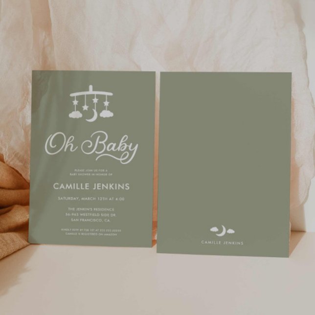 Oh Baby Modern Sage Convite para Chás de fraldas V (Modern Oh Baby Sage Green Invitation)