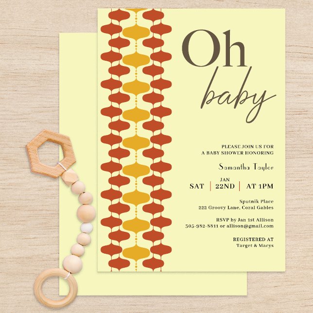Oh Baby Retro Chá de fraldas Convite - Meio século (Oh Baby Minimalist Mid Century Modern Invitation)