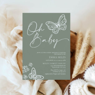 Oh Baby Sage Convite para Chá de fraldas Verde
