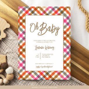 Oh Baby Script Gingham Chá de fraldas Convite
