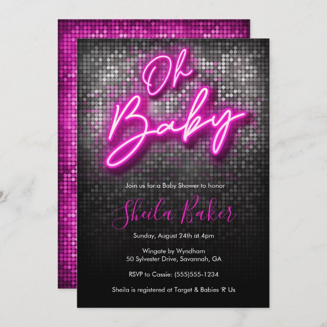 Oh Baby Shimmer Neon Chá de fraldas Convite (Frente/Verso)