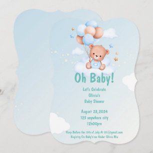 OH BABY TEDDY BEAR CONVITE AO CHÁ DE FRALDAS PARA 