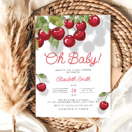 Oh Baby Watercolor Cherry Chá de fraldas Convite