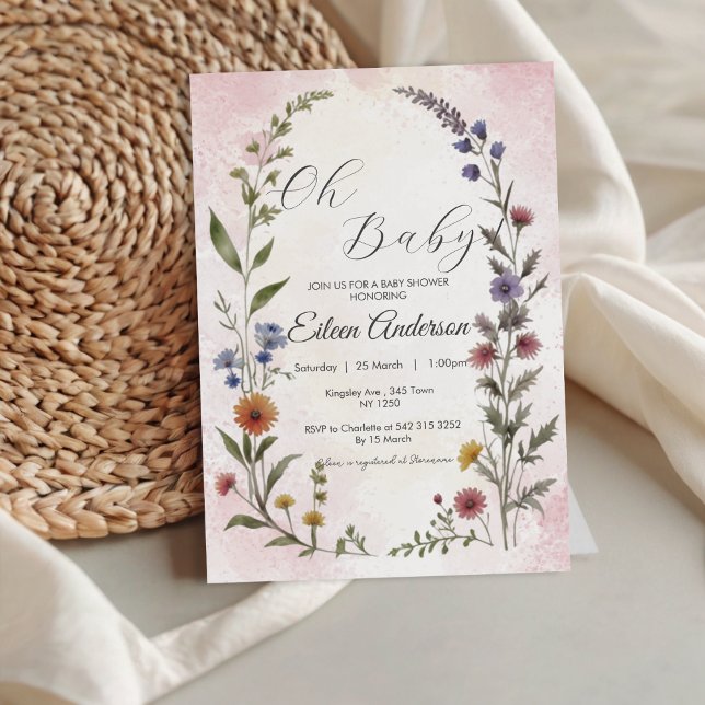 Oh Baby Wildflower Chá de fraldas Convite (Oh Baby Wildflower Baby Shower Invitation)