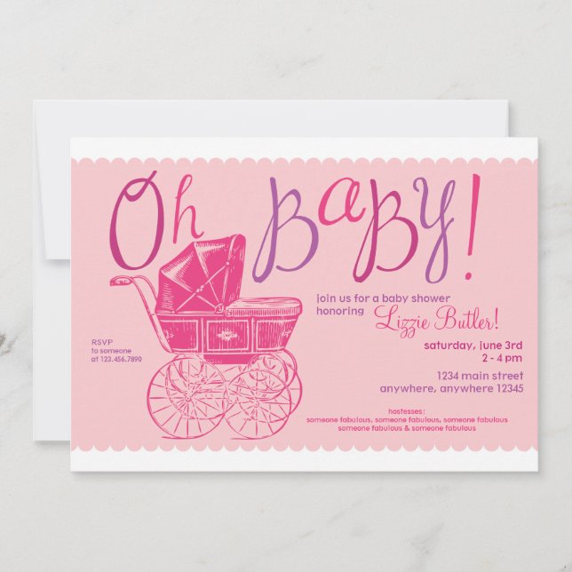 "Oh bebê!" convite de festas do chá da menina (Frente)