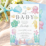 Oh Bebê Sob O Convite Para Chás de fraldas Marítim<br><div class="desc">Adorável sob o design do bebê do mar,  com polvo rosa,  baleia,  tartaruga marinha,  peixe-geleia,  caranguejo,  cavalo-marinho e peixe em fundo branco. Perfeito para o seu chá de verão para uma menina.</div>