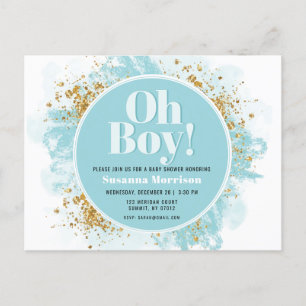 Oh Boy Chá de fraldas Watercolor Glitter Convite P