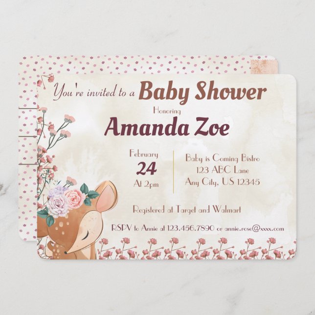 oh chá de fraldas de veado / convite de aniversári (Frente/Verso)