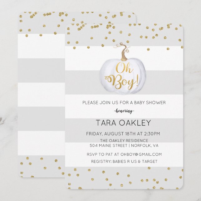 Oh convite do chá de fraldas do brilho da abóbora (Frente/Verso)