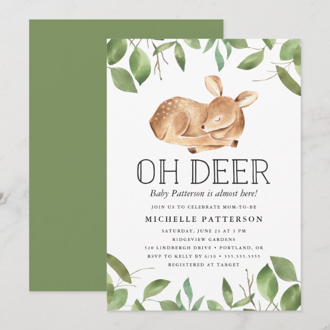 Oh Deer | Convite para Chá de Bebê (Frente/Verso)