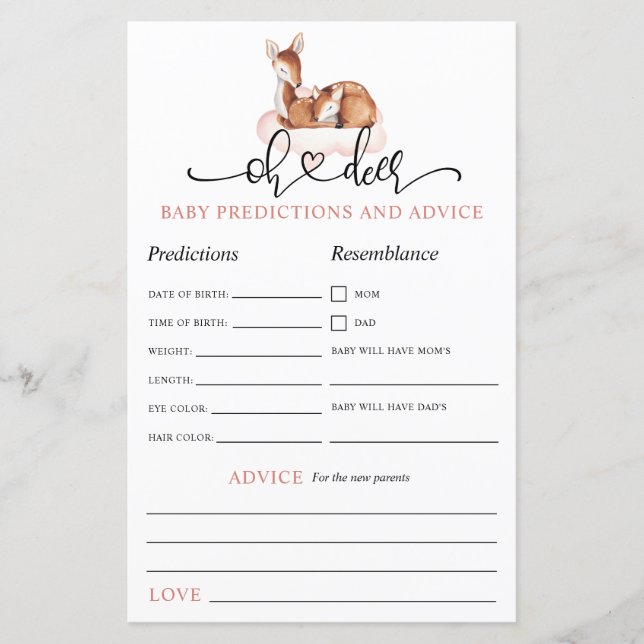 Oh Deer Pink Cloud Baby Predictions Game (Frente)