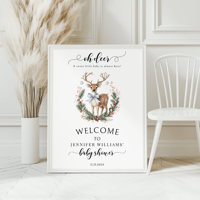Oh Deer Winter Baby Boy Shower Welcome Sign Poster (Criador carregado)